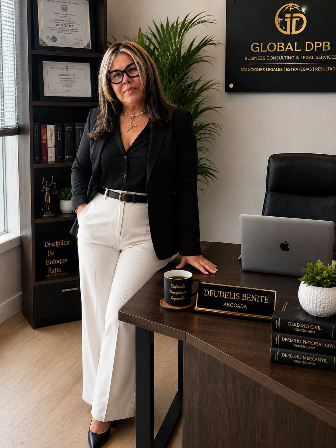 Dra. Deudelis Benite en la oficina de Global DPB, Business Consulting Management Solution LLC