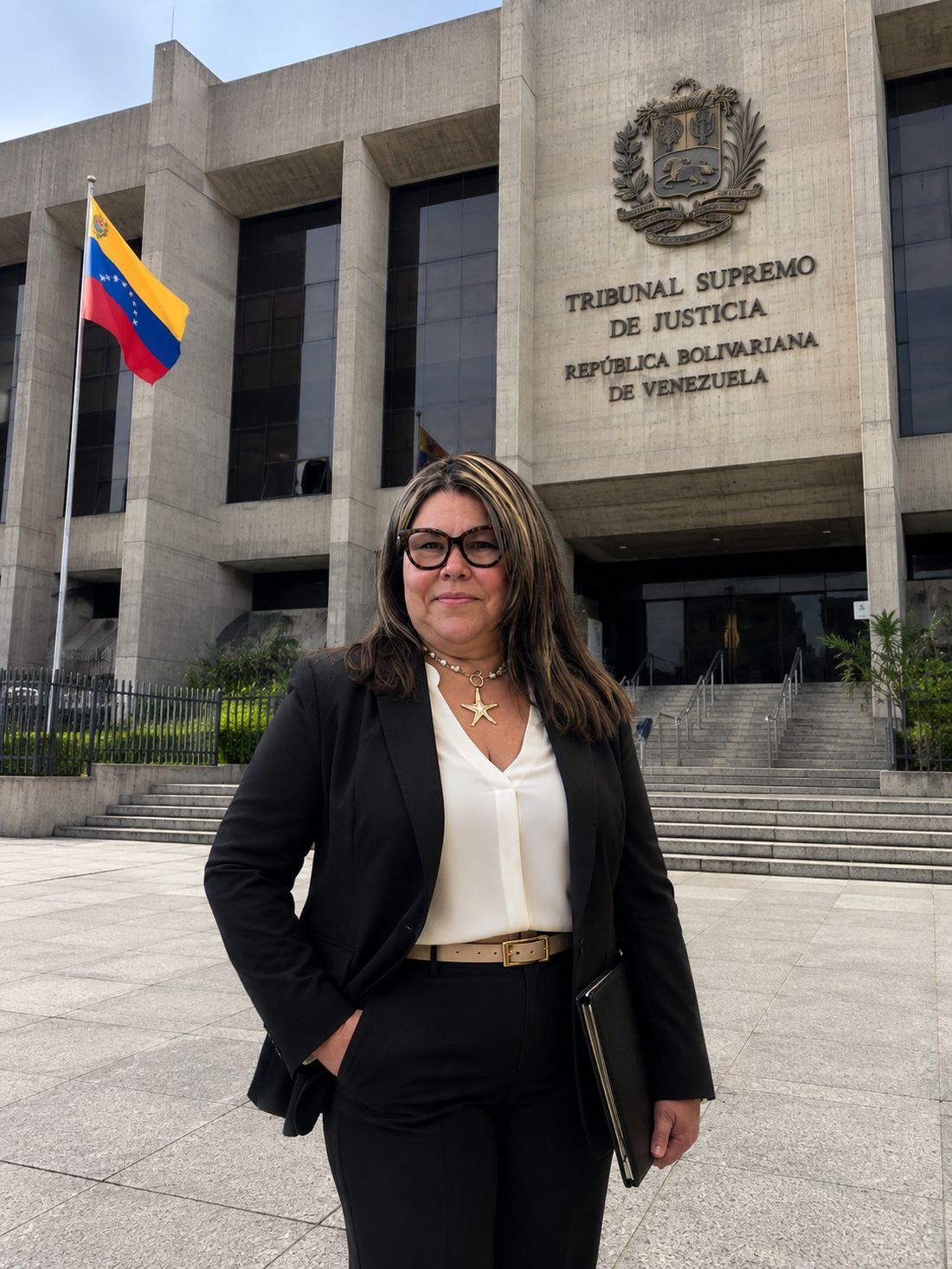 Dra. Deudelis Benite frente a la sede del Tribunal Supremo de Justicia de Venezuela